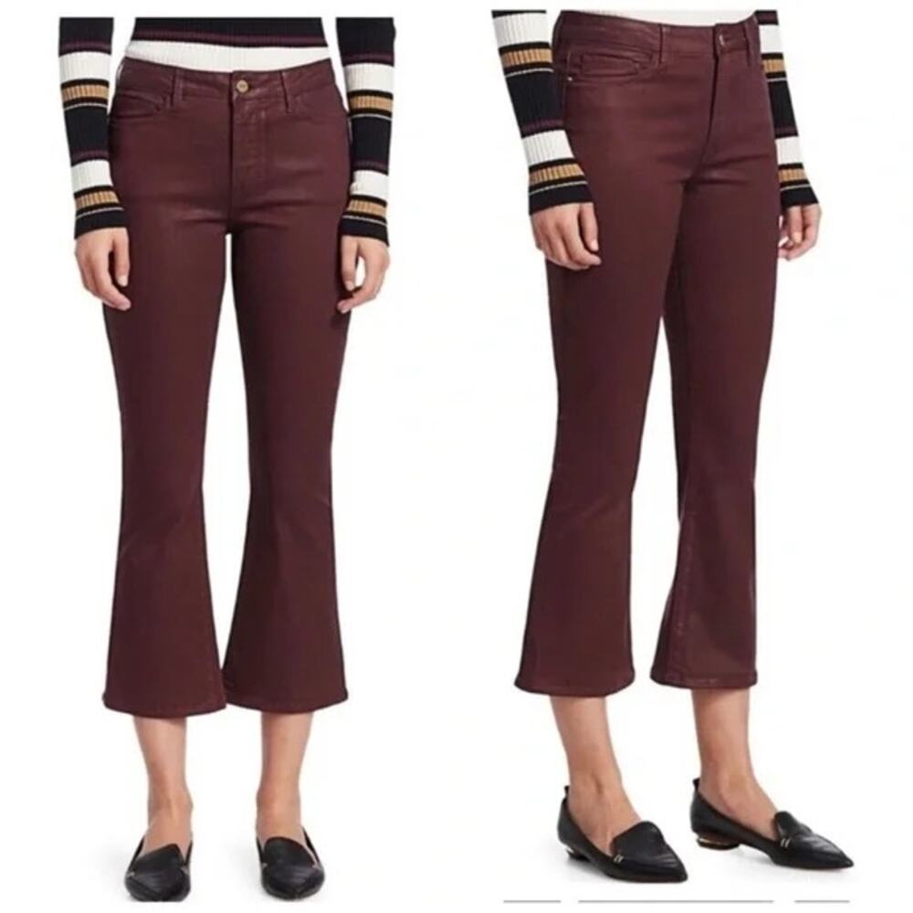 FRAME Womens Le Crop Mini Boot Cut Pants 27 Bordeaux Coated Mid Rise Brown Red